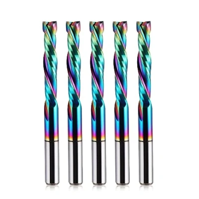 Image de EU_HOZLY Lot de 5 fraises à queue en carbure hélicoïdal avec revêtement DLC, coupe UP Down, fraise bois 4 mm, diamètre CEL, 22 mm