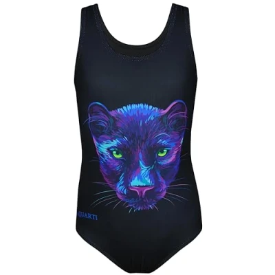 Image de Aquarti Maillot de Bain Fille Natation Une Pièce Imprimé Dauphin, Panthère/Noir, 152