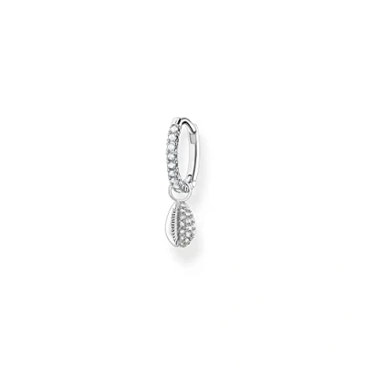 Image de THOMAS SABO CR697 051 14 Créoles pour femme avec pierres blanches et coquillage en Argent sterling 925, taille unique, sterling, Zircone cubique