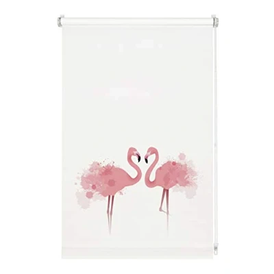Image de GARDINIA Enrouleur Digiprint Flamant rose, fixation par serrage, Store à lumière du jour avec impression numérique, Opaque, Toutes les pièces de incluses, Blanc/décor, 70 x 150 cm (lxH)