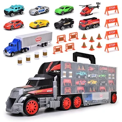 Image de Dickie Toys 203749023 Carry Case Camion avec poignée de Transport 7 Voitures Jouet et hélicoptère Accessoires 65x13 cm à partir 3 Ans Noir