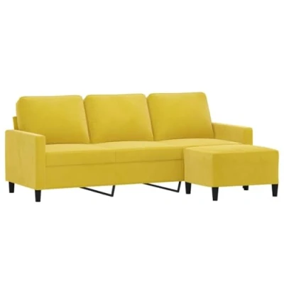 Image de vidaXL canapé à 3 Places avec Repose Pieds Jaune 180 cm Velours, canapé, de Salon, en rembourré