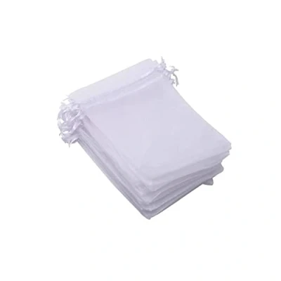 Image de OLILLY 100 Sachets en Organza 7 x 9 cm Couleur Blanc Idéal pour Mariage, Baptême, Cadeaux, Lavande, Bijoux (Blanc)