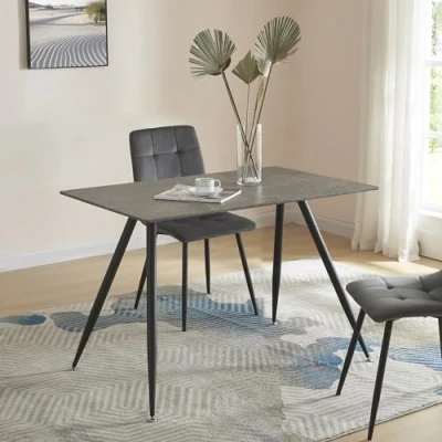 Image de [en.casa] Table de Salle à Manger avec Plateau Rectangulaire Style Intemporel pour Salon Cuisine Bureau MDF Acier 120 x 70 75 cm Effet Béton Noir