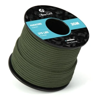 Image de Abma Cord 30M Paracorde 275 Corde en Nylon 2,4 mm 4 Brins de Survie, Extérieure, Tout Usage Max. 125kg (275lbs) Vert Militaire