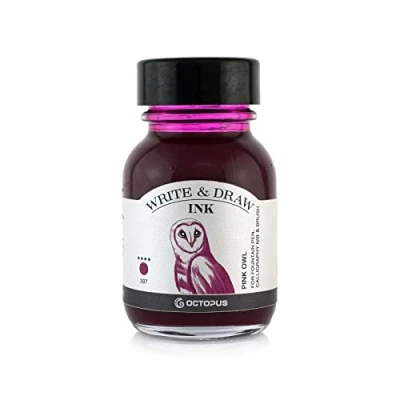 Image de Octopus Write and Draw Ink 397 Pink Owl Encre imperméable Pour l&#039;écriture et le dessin de calligraphie résistante à la lumière stylo plume Rose 50 ml