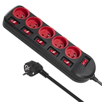 Image de Maclean MCE204 Bande de Puissance 5 Prises 1,5 m avec Interrupteur Barrettes multiprises Protection Enfant Schuko 2500W FR Plug