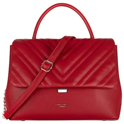 Image de David Jones Sac Bandoulière Rabat Matelassé Chevron Femme à Main Cuir PU Porté Epaule Besace Pochette Forme Cartable Poignée Chaînes Taille Moyenne Elegant Mode Tendance Chic Rouge