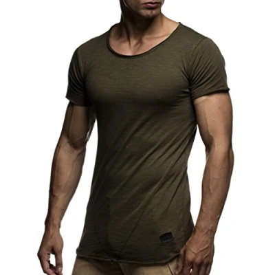 Image de Leif Nelson LN6281 T shirt à manches courtes et col en rond pour homme Coupe ajustée Style moderne teneur coton Vert Small