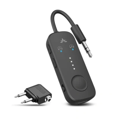 Image de Avantree Relay Adaptateur Avion Bluetooth 5.3 Premium, Supporte 2 AirPods ou Casques avec aptX Low Latency, Transmetteur Audio sans Fil 3,5 Mm AUX pour Voyage en Vol, TV, Gym, Tablettes