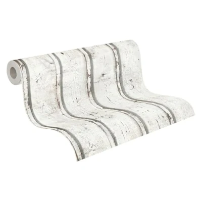 Image de A.S. Création Papier peint adhesif bois en blanc, crème et gris tasseau de pour différents espaces 10,05 m x 0,53