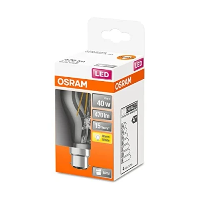 Image de OSRAM LED Star ampoule à filament clair, culot B22d, blanc chaud (2700K), forme ampoule, remplace les ampoules conventionnelles 40W, 1 pack