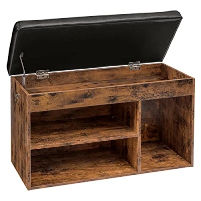 Image de HOOBRO Banc de Rangement, Meuble à Chaussures, 82 x 31,5 46,5 cm, Étagère avec Siège rembourré et réglable, Couloir, Chambre, Entrée EBF40HX01