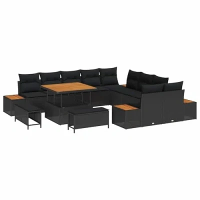 Image de Ensemble de Canapés Jardin 13 Pièces Avec Coussins Noir Rattan Synthétique Acacia 3364914