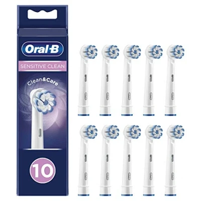Image de Oral B Sensitive Clean, Pack de 10 Brossettes Rechange, Embout, Pour Brosse à Dents Électrique Jusqu’à 100 % d’élimination la Plaque Dentaire, Blanc