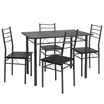 Image de VS Venta stock Ensemble de Table et 4 chaises pour Salle à Manger Lima Noir/Gris, 110 cm x 70 76 cm, Structure métallique