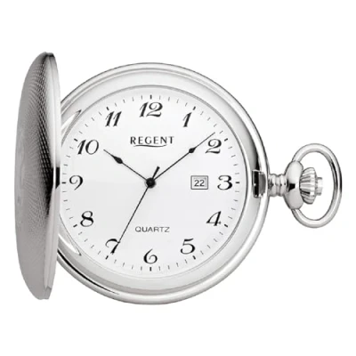 Image de REGENT Montre gousset savanette pour homme 47 mm Quartz Cadran blanc Chiffres arabes Date, P 739 Argenté/armoiries, Classique