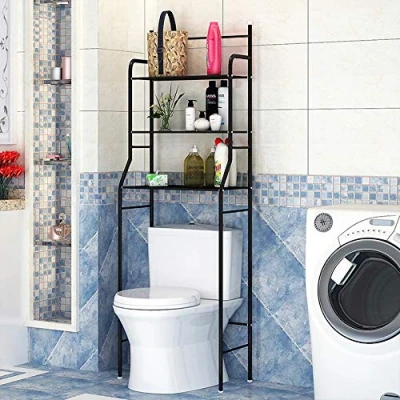 Image de HUOLE Etagère de Salle Bain, Meuble Rangement au Dessus des Toilettes WC avec 3 tablettes, Etagères WC, Étagère pour Bains étagères(165 * 55 26cm Blanc)