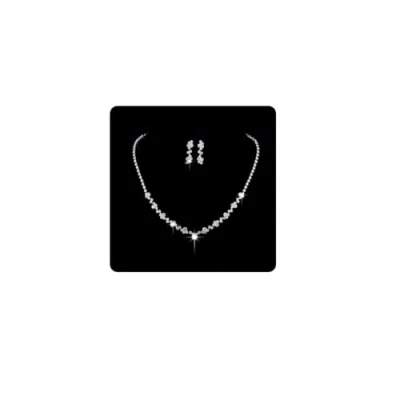 Image de Wedity mariée mariage cristal collier boucles d&#039;oreilles ensemble argent tour de cou colliers pendentif bijoux pour femmes et filles