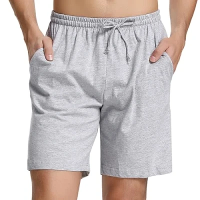 Image de Irdcomps Bas de Pyjama Homme Coton Pantalon Shorts Bermuda Court Doux Short Jogging Sport Décontracté Vêtements Nuit Élastique Ajustable et Poches d&#039;été Gris S