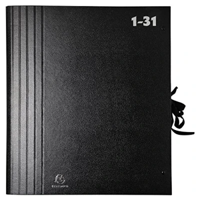 Image de Exacompta Réf. 61650B 1 trieur accordéon grande capacité intérieur en carte recyclée fermeture par ruban 32 compartiments numériques de à 31 dim 38,5x24 cm pour A4 couleur noir