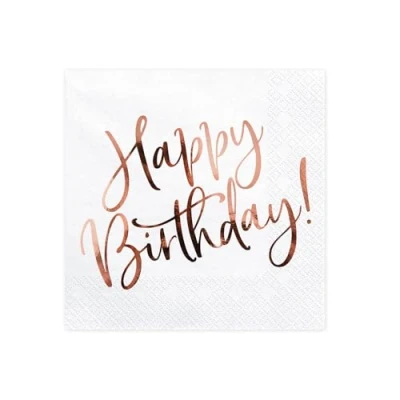 Image de PartyDeco Happy Birthday Lot de 20 serviettes blanches 33 x cm