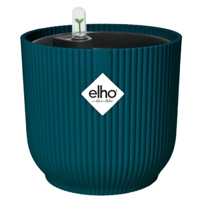 Image de Elho Vibes Fold Rond avec Système D&#039;Irrigation Plastique 100% Recyclé Pot De Fleurs pour Intérieur Ø 22 cm Bleu/Bleu Foncé