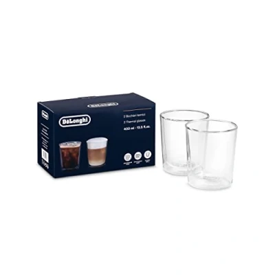 Image de De&#039;Longhi DLSC318 Lot de verres thermiques en verre à double paroi résistant borosilicate, confortable tenir, sans condensation, lavable au lave vaisselle, capacité 400 ml,