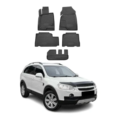 Image de Tapis de Sol Compatible avec Chevrolet Captiva 2006 2017 7 sièges Caoutchouc TPE Noir