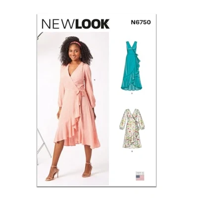 Image de NEW LOOK UN6750A Robe portefeuille pour femme avec longueurs et manches variantes A (38 40 42 44 46 48 50)