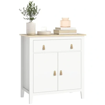 Image de Buffet salon meuble de rangement HOMCOM placard à 2 portes, tiroir et étagère réglable 80 x 40 90 cm blanc