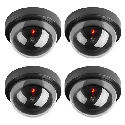 Image de TOROTON Caméras factices, Fausse de Sécurité Caméra Dôme CCTV avec LED Clignotant Lumière pour Les Entreprises Magasins Accueil, Usage Intérieur Extérieur (4 Pack)
