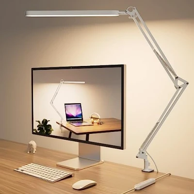 Image de SKYLEO Lampe de Bureau LED 80cm Architecte Contrôle tactile 5 modes X 11 niveaux luminosité 1300LM Fonction minuterie et mémoire 12W Desk Lamp Blanc