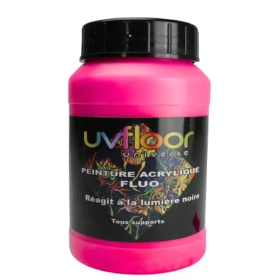 Image de UV FLOOR Peinture Acrylique Rose Fluo Spéciale Lumière Noire Et Ultra Violet Flashy Fluide Pigmentée Fluorescent 250ml