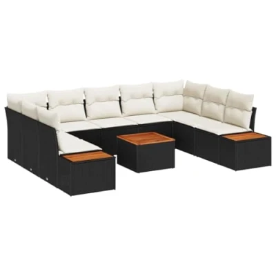 Image de VidaXL Ensemble de Canapés Jardin en Poly Rattan Noir avec Coussins 6 Pièces 3345779