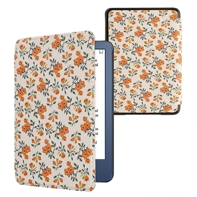 Image de kwmobile Étui Compatible avec Amazon Kindle (2022/2024) Coque à Rabat magnétique Tablette eReader Similicuir Jaune Vert Beige