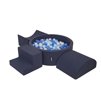 Image de KiddyMoon Aire De Jeux en Mousse avec Rond Piscine À Balles (300 Balles) Fosses Boules pour Enfants Jouets Parcours Obstacles, Fabriqué UE, Bleu Foncé:Babyblue/Bleu/Perle