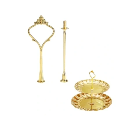 Image de Présentoir à Gâteau Multi Étages Support de Assiette Dessert Plats Service Poignée Plateau Cupcake pour Mariage Fête Soirée Anniversaire, Non Incluse(2 Tiers Crown Gold)