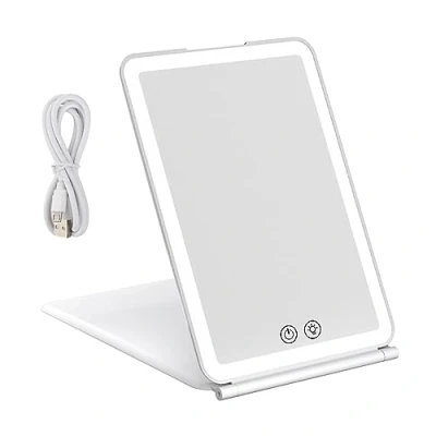 Image de Miroir de Maquillage Voyage, Beauté Portable éclairé avec 72 LED, 3 Couleurs écran Tactile à intensité Variable, Rechargeable Courtoisie Table Lumières (Blanc)