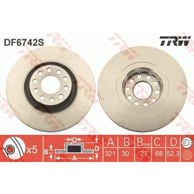 Image de TRW DF6742S Disque de frein 321 30 5 112 ventilé peint VOLKSWAGEN: Passat B5 GP Berline, Break, Berline