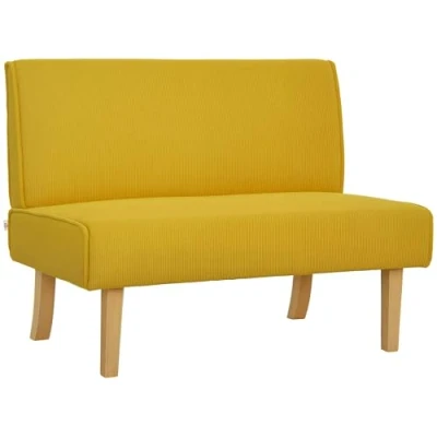 Image de HOMCOM canapé 2 Places, Aspect Velours côtelé, Pieds en Bois, rembourré, Double pour Chambre à Coucher, Salon, 110 x 62 85 cm, Jaune