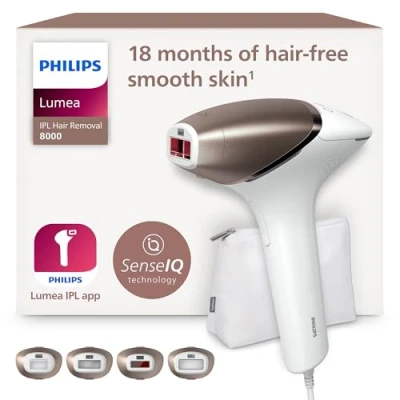 Image de Philips Lumea série 8000, Épilateur à lumière pulsée, alternative l&#039;épilation laser, technologie SenseIQ, 4 accessoires pour le corps, visage, maillot et les aisselles, modèle BRI948/00