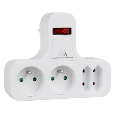 Image de Maclean MCE224 Prise quadruple de courant avec interrupteur à pied stabilisateur, type E 2x2,5A, 2x16A