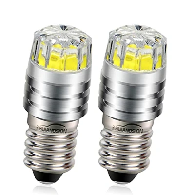 Image de Ruiandsion 2pcs 2W COB 6V E10 LED de mise à niveau remplacement l&#039;ampoule pour lampes poche torche phare Lampe frontale, Blanc