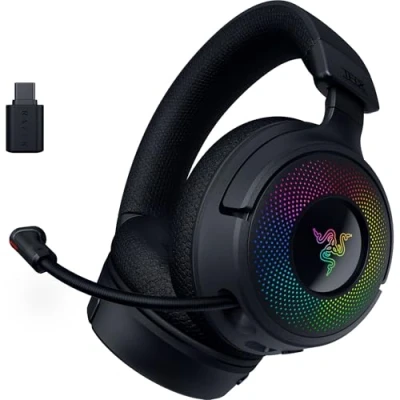 Image de Razer Kraken V4 Casque de Jeu sans Fil (Connectivité 3 Modes, Drivers Triforce 40mm, 9 Zone RGB Earcup Lighting, Mix &amp; Volume adjustments, THX Spatial Audio) Noir