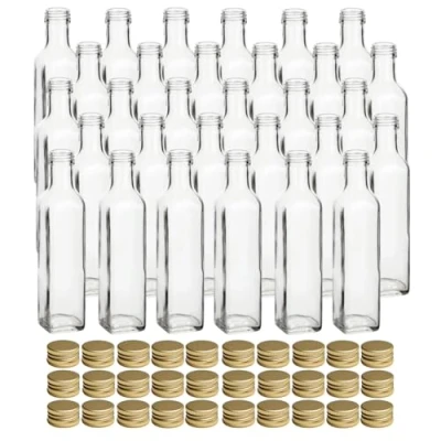 Image de gouveo Lot de 30 bouteilles 250 ml Maraska avec bouchon à vis doré bouteille en verre vide remplir et offrir Véritable pour liqueur, vinaigre, huile (MFET250G)