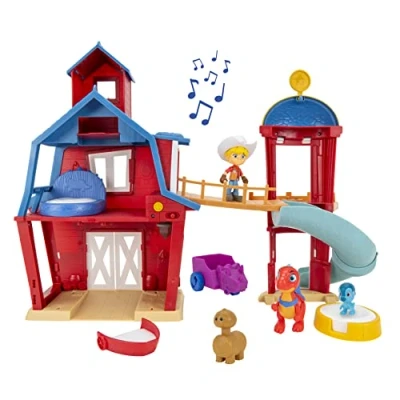 Image de Dino Ranch Clubhouse du, Grand Ensemble de Jeu 30cm avec Son et lumières, Comprend Un Silo Toboggan, Pont, Une Salle Extensible, 2 Rancheurs, Dinosaures DNR0123 Multicolore
