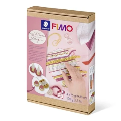 Image de STAEDTLER Set FIMO Pâte à modeler 4 pains de 25 Grammes + 3 cutters 2 accessoires modelage &amp; instructions Thème &quot;Knit Braid Design&quot; (Tricot Tresse) 8025 HTC6