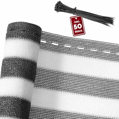 Image de Detex Brise Vue 1 x 10 m Gris Blanc Tissu HDPE Pare Soleil Jardin Balcon Protection UV Vent