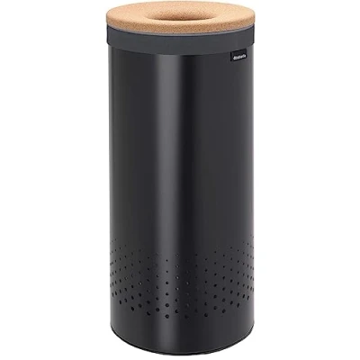Image de Brabantia Corbeille à Linge Couvercle en Liège Portable Sac avec des Orifices de Ventilation Pas Rayures Matériaux Durables Résistants la Corrosion Noir mat 35 L